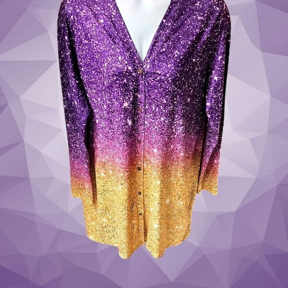 TRENDSI Women's Multi Color Plus Size Gradient Button-Up LongSleeve Cardigan 2X - Picture 2 of 14
